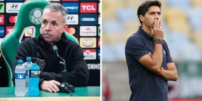 Gustavo Álvarez, técnico da LDU, e Abel Ferreira, treinador do Palmeiras, antes da decisão pela Libertadores