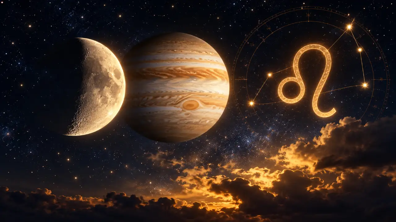 Lua e Júpiter em Leão em conjunção no céu astrológico de setembro de 2026
