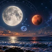 Lua e Marte em Câncer sobre céu estrelado no horóscopo de 6 de setembro de 2026