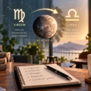 Mercúrio entre Virgem e Libra em ilustração sobre comunicação, diálogo, negociação e equilíbrio