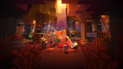 Personagens de Minecraft na arte oficial do Minecraft Live de setembro de 2026.