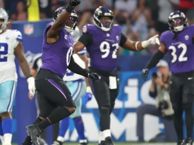 Jogador do Baltimore Ravens durante a vitória sobre o Dallas Cowboys no Maracanã