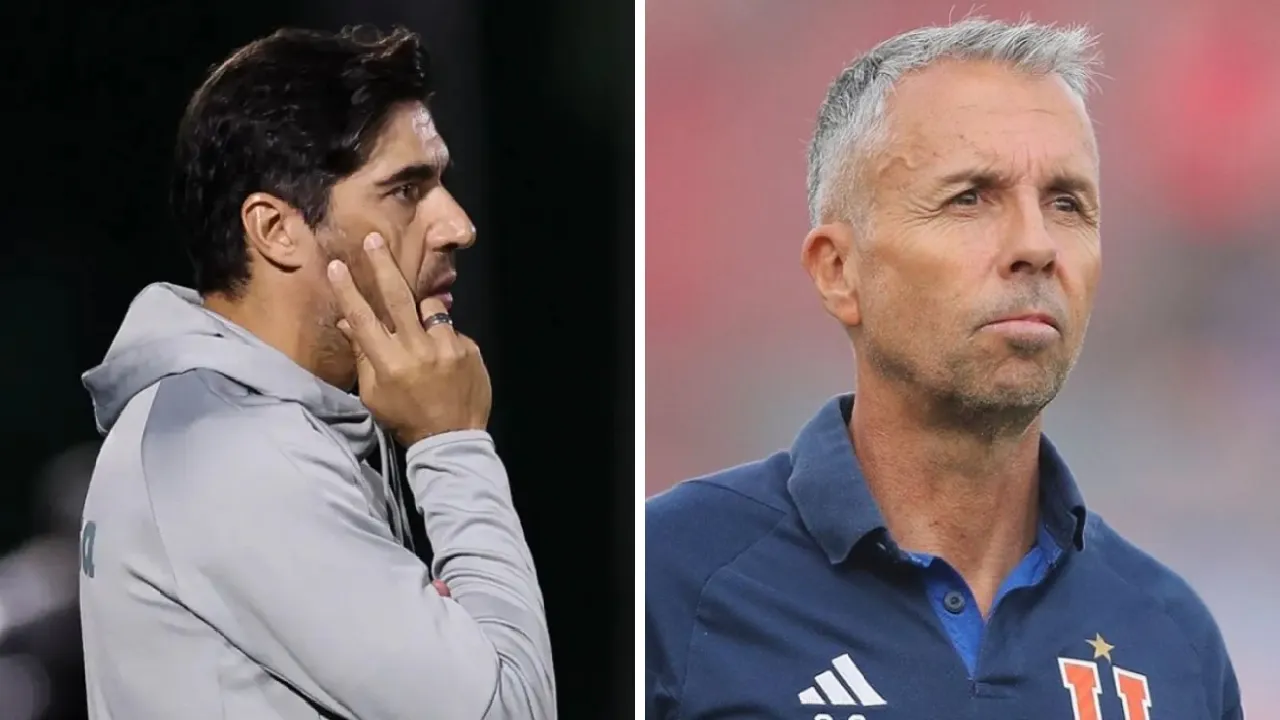 Abel Ferreira e técnico da LDU antes do confronto Palmeiras x LDU pelas quartas da Libertadores 2026