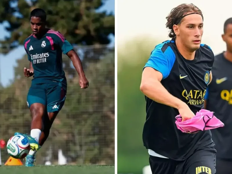 Jogadores de Real Madrid e Inter de Milão durante preparação para estreia na Champions League