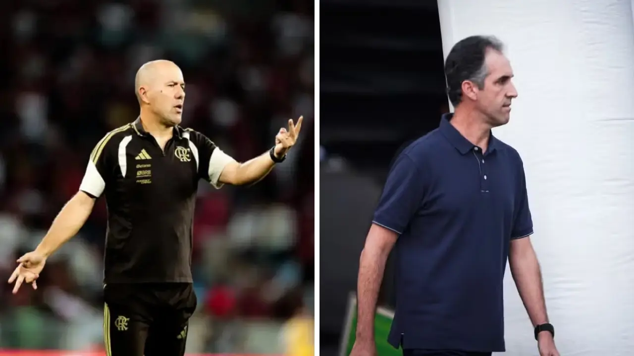 Leonardo Jardim e Léo Condé antes de Remo x Flamengo pela 26ª rodada do Brasileirão