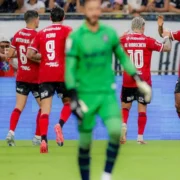Samuel Lino comemora gol do Flamengo contra o Remo no Mangueirão pelo Brasileirão