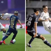 Jogadores de Remo e Santos em campo antes do confronto pelo Campeonato Brasileiro