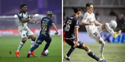 Jogadores de Remo e Santos em campo antes do confronto pelo Campeonato Brasileiro