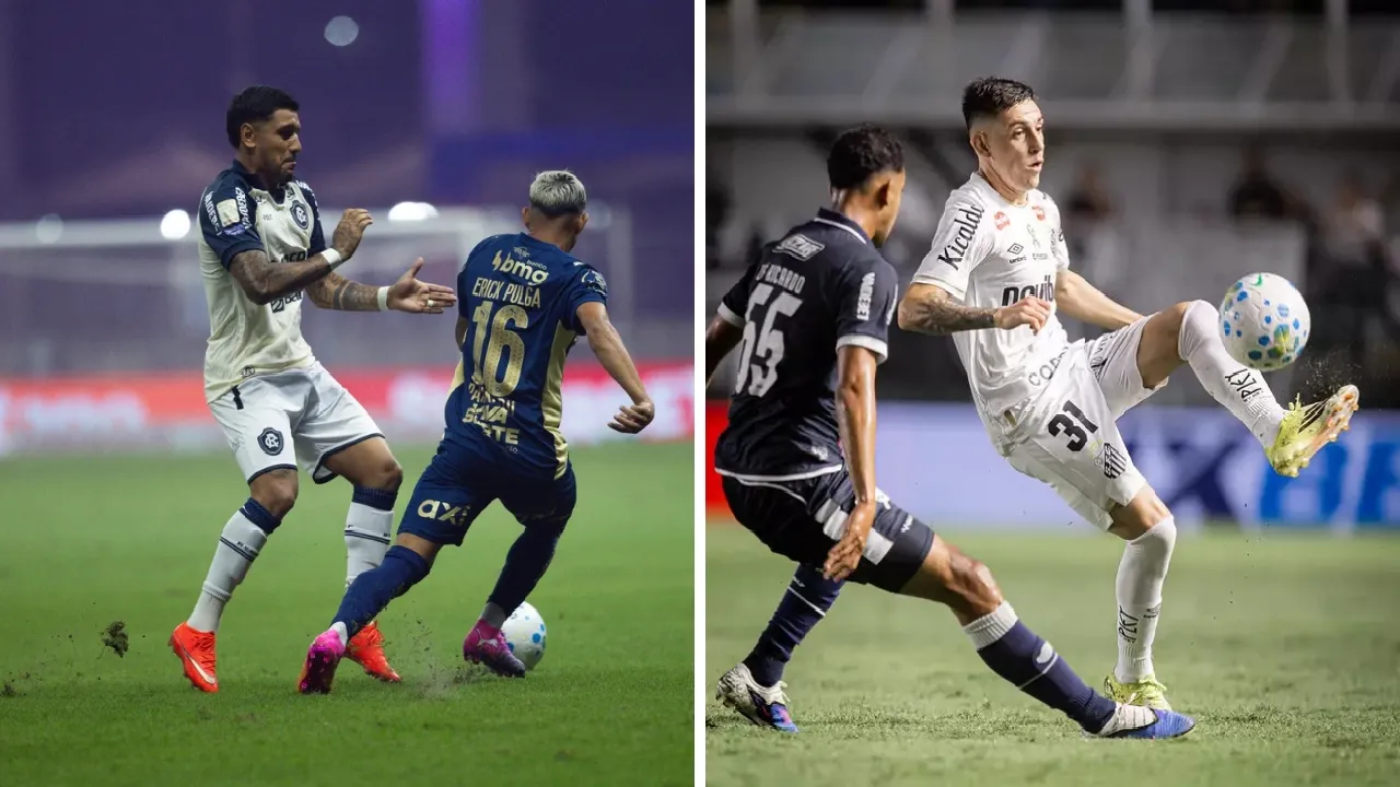 Jogadores de Remo e Santos em campo antes do confronto pelo Campeonato Brasileiro Jogadores de Remo e Santos em campo antes do confronto pelo Campeonato Brasileiro