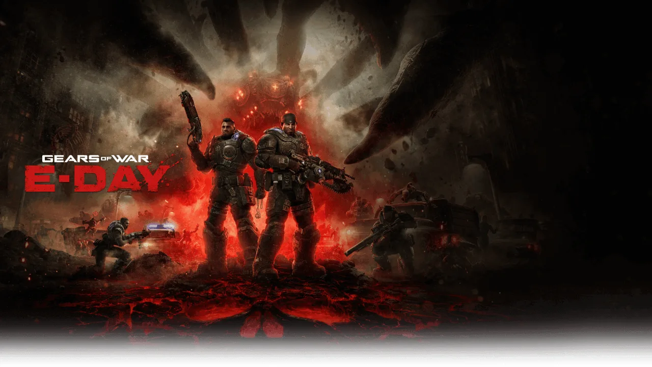Marcus Fenix e Dominic Santiago em arte de Gears of War: E-Day. Marcus Fenix e Dominic Santiago em arte de Gears of War: E-Day.