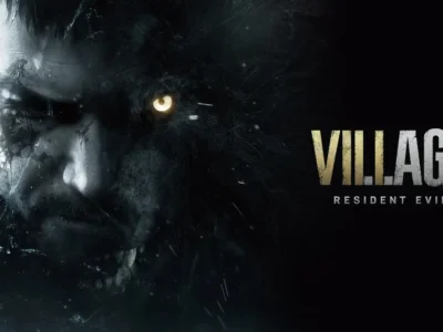 Arte oficial de Resident Evil Village com o logotipo do jogo em destaque.