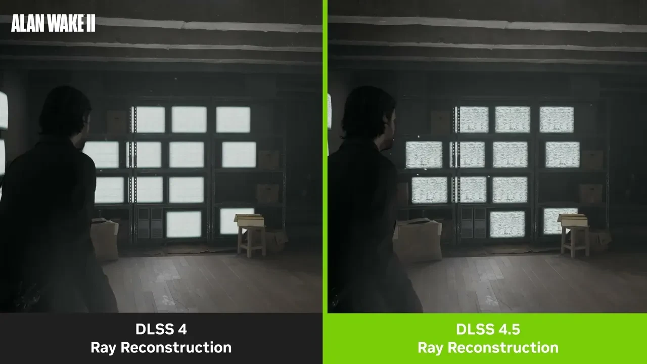 Comparação do Ray Reconstruction do DLSS 4 e DLSS 4.5 em Alan Wake II