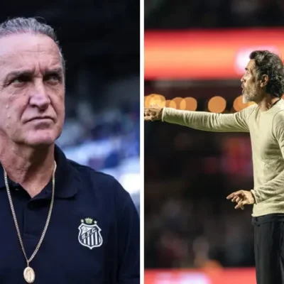 Técnicos de Santos e Atlético-MG antes do confronto pelas quartas de final da Sul-Americana 2026