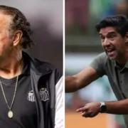 Cuca e Abel Ferreira antes de Santos x Palmeiras pela Copa do Brasil