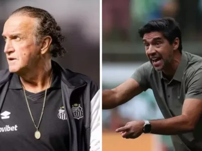 Cuca e Abel Ferreira antes de Santos x Palmeiras pela Copa do Brasil