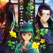 Maomao aparece entre flores diante de personagens de The Apothecary Diaries: The False Imperial Brother.