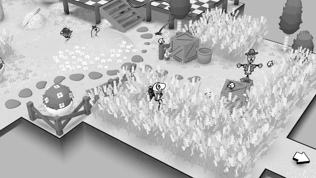 Personagem explora campo florido em TOEM 2 Personagem explora campo florido em TOEM 2