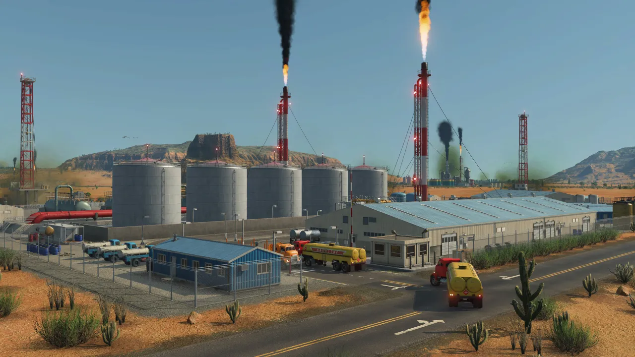 Complexo industrial com caminhões em Transport Fever 3 Complexo industrial com caminhões em Transport Fever 3