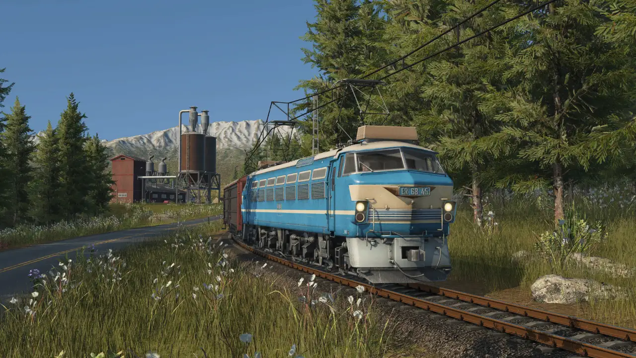 Trem de carga circula por ferrovia em Transport Fever 3 Trem de carga circula por ferrovia em Transport Fever 3