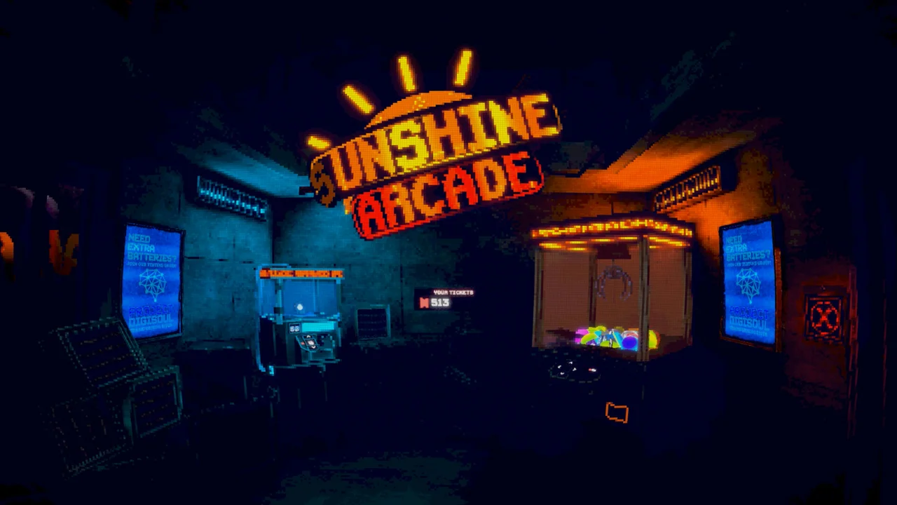 Cenário de Unshine Arcade com máquinas de fliperama Cenário de Unshine Arcade com máquinas de fliperama