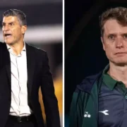Pedro Emanuel e Fernando Seabra antes de Vasco x Coritiba pelo Campeonato Brasileiro