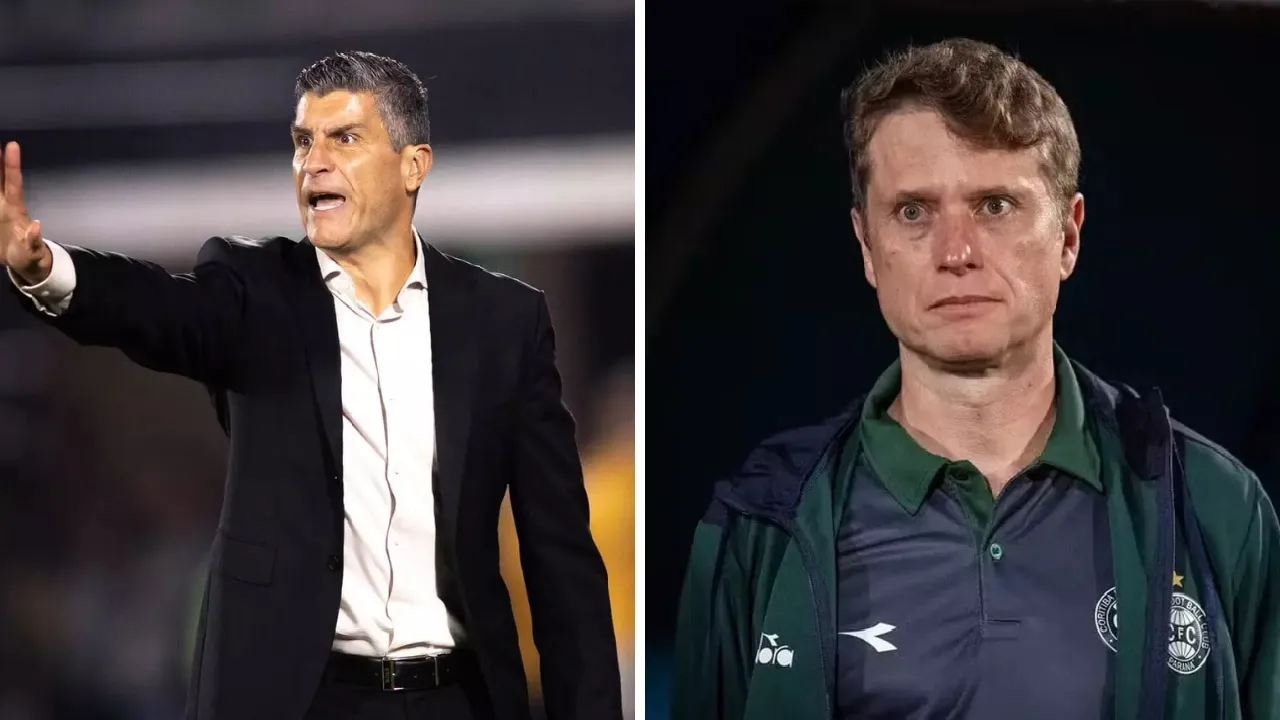 Pedro Emanuel e Fernando Seabra antes de Vasco x Coritiba pelo Campeonato Brasileiro