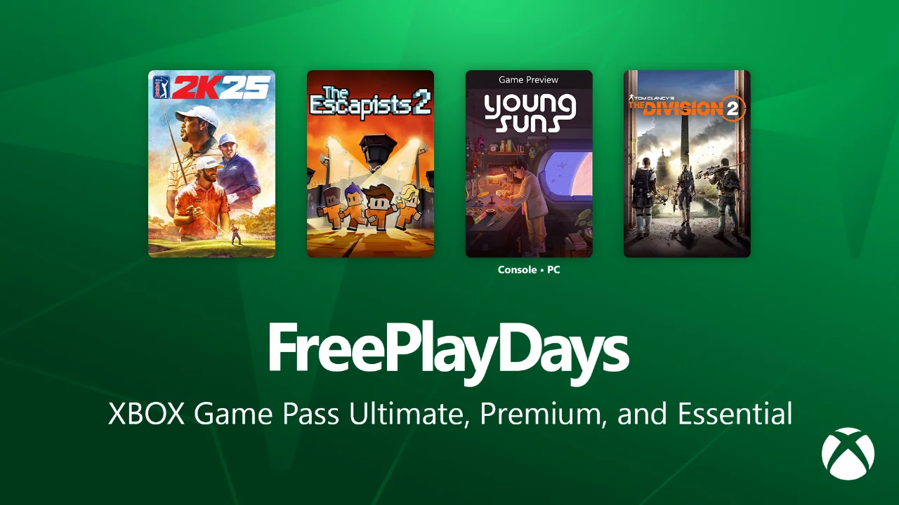 Artes de PGA Tour 2K25, The Escapists 2, Young Suns e The Division 2 no Xbox Free Play Days.