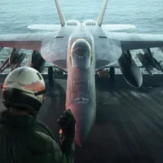 Caças voam entre nuvens em Ace Combat 8 Wings of Theve