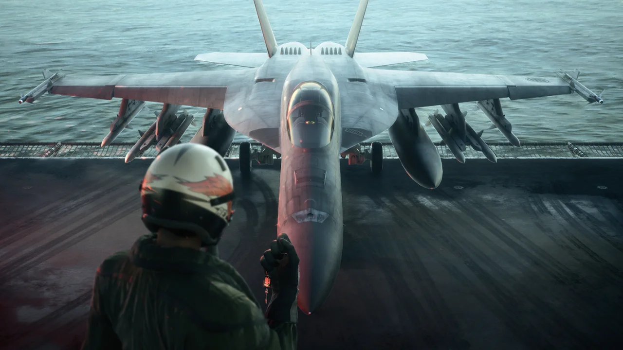 Caças voam entre nuvens em Ace Combat 8 Wings of Theve Caças voam entre nuvens em Ace Combat 8 Wings of Theve