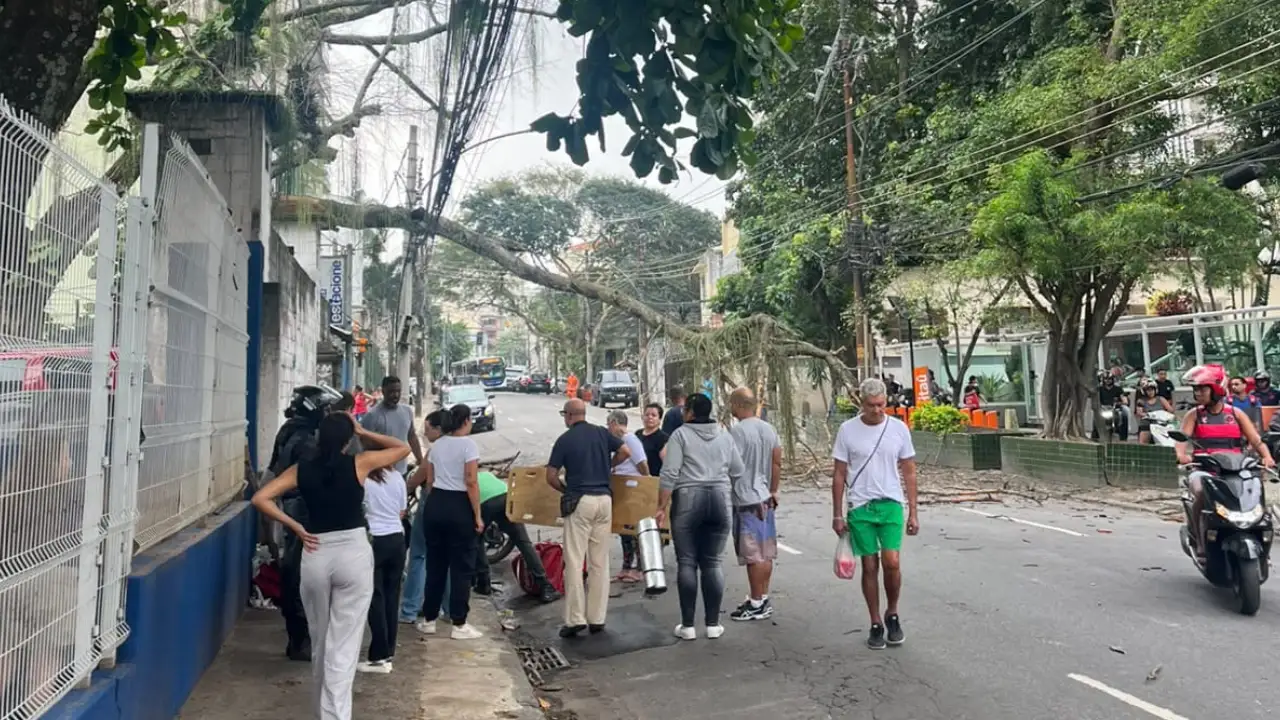 Árvore caída na Rua do Bispo, no Rio Comprido, após atingir motociclista Árvore caída na Rua do Bispo, no Rio Comprido, após atingir motociclista