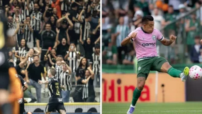 Jogadores de Atlético-MG e Coritiba durante confronto pelo Campeonato Brasileiro na Arena MRV