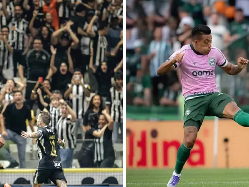 Jogadores de Atlético-MG e Coritiba durante confronto pelo Campeonato Brasileiro na Arena MRV