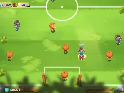 Partida de futebol entre personagens animais no jogo de estratégia Auto Ball.