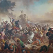 Pintura Batalha dos Guararapes, de Victor Meirelles, representando combatentes em confronto durante a Insurreição Pernambucana.
