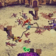 Gladiadores lutam acorrentados em uma arena de Chained Beasts, jogo cooperativo para até quatro participantes.