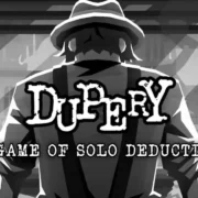 Personagens suspeitos e interface de investigação de Dupery: A Game of Solo Deduction, jogo de detetive com ambientação noir.
