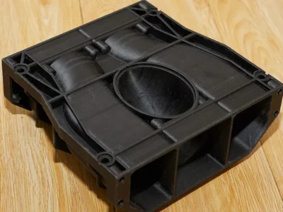 Peça técnica impressa em 3D com filamento reforçado com fibra de carbono