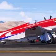 Aviões de corrida sobrevoam circuito de baixa altitude em Microsoft Flight Simulator 2024 durante o National Championship Air Races.