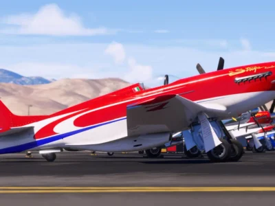 Aviões de corrida sobrevoam circuito de baixa altitude em Microsoft Flight Simulator 2024 durante o National Championship Air Races.