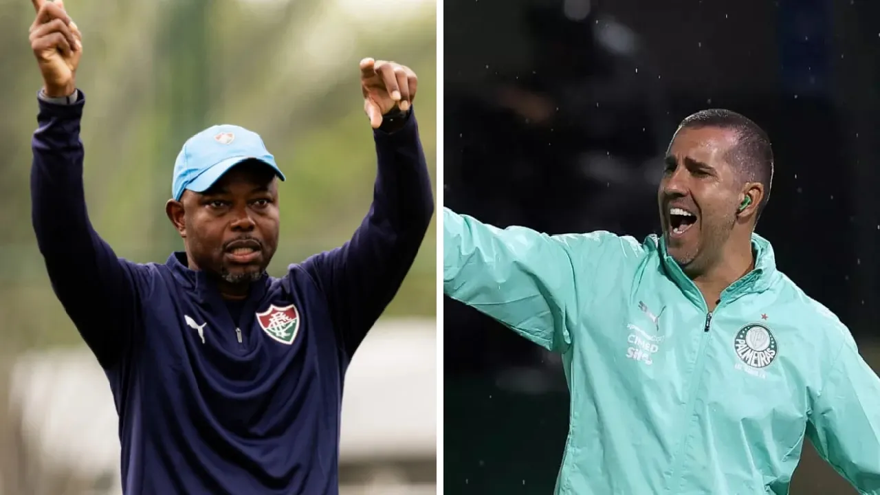 Marcão, técnico do Fluminense, e Abel Ferreira, treinador do Palmeiras, em montagem para a semifinal da Libertadores 2026. Marcão, técnico do Fluminense, e Abel Ferreira, treinador do Palmeiras, em montagem para a semifinal da Libertadores 2026.