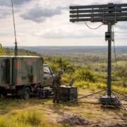 Equipamento militar com antenas e sistemas eletrônicos utilizados em operações de monitoramento