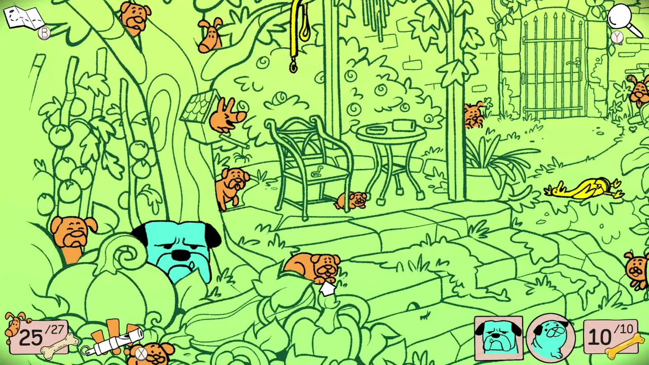 Cachorros escondidos em cenário desenhado à mão do jogo Hidden Dogs Cachorros escondidos em cenário desenhado à mão do jogo Hidden Dogs