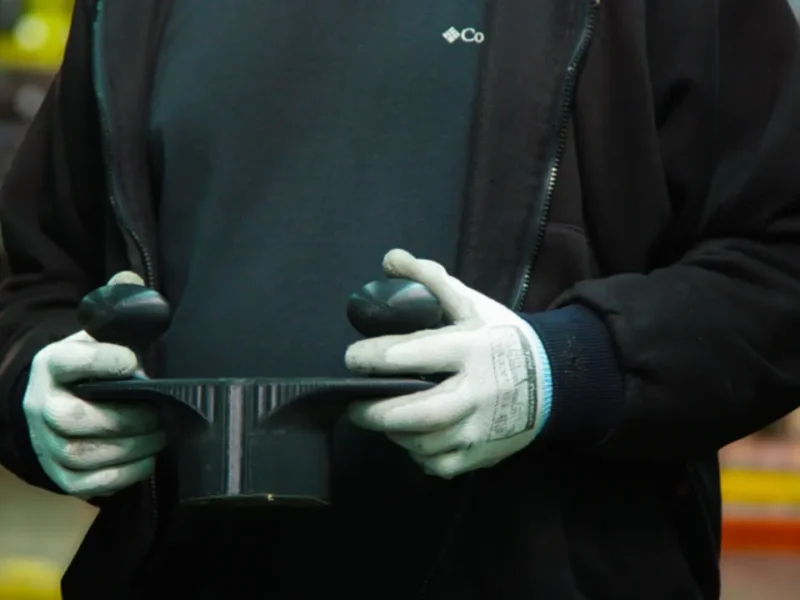 Trabalhador da General Motors utiliza ferramenta impressa em 3D na linha de montagem