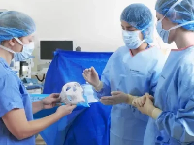 Profissional de saúde analisa modelo anatômico produzido por impressão 3D em hospital