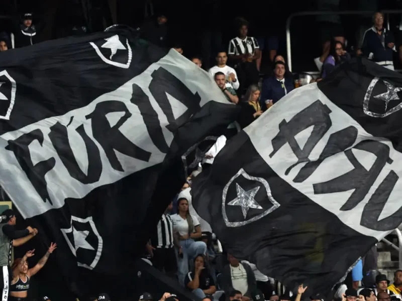 Torcida do Botafogo com bandeiras nas arquibancadas antes de Botafogo x Vasco