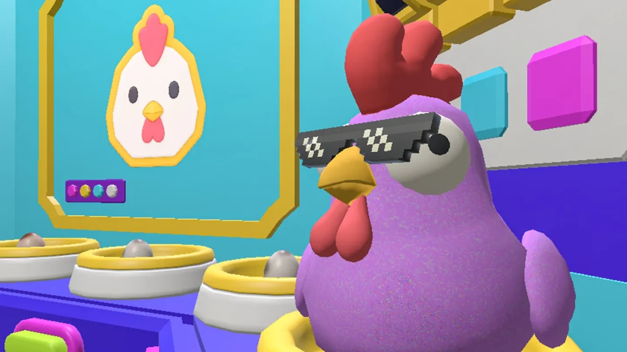 Jogador segura galinha mutante em Is That a Chicken no Meta Quest