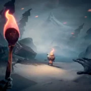 Potboy, criatura com uma chama sobre a cabeça, aparece em um cenário sombrio de The Midnight Walk.