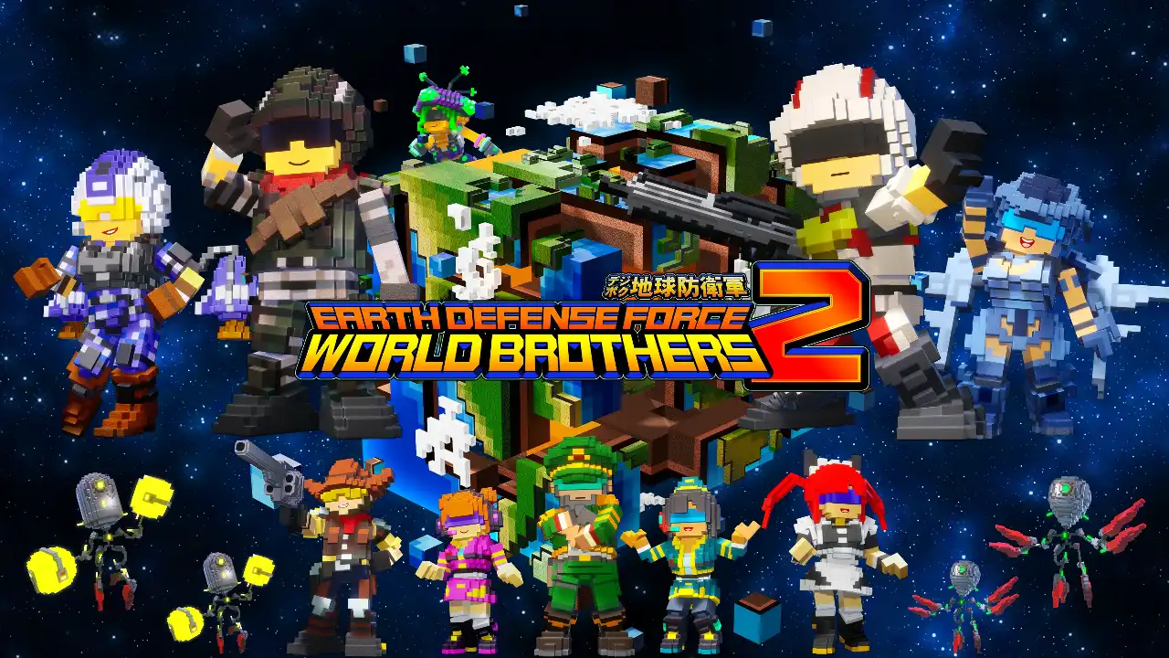Personagens em estilo voxel de Earth Defense Force World Brothers 2