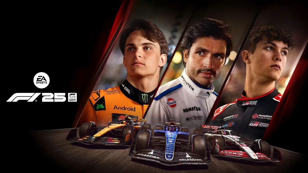 Pilotos e carros de Fórmula 1 na arte de divulgação de F1 25