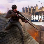 Personagem de Sniper Elite Resistance com rifle em cenário de guerra na França